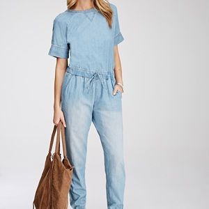 Life in progress drawstring denim jumpsuit